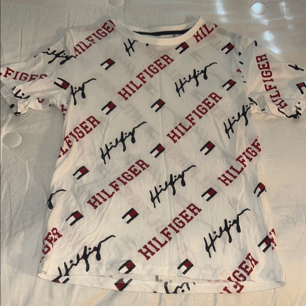 Tommy Hilfiger Red and White Short Sleeve Tee